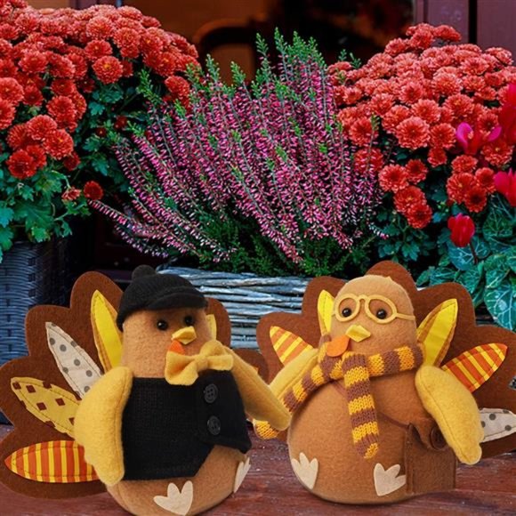 Set of 2 Thanksgiving Turkey Decor, Felt Standing Turkey Couple - Picture 6 of 7